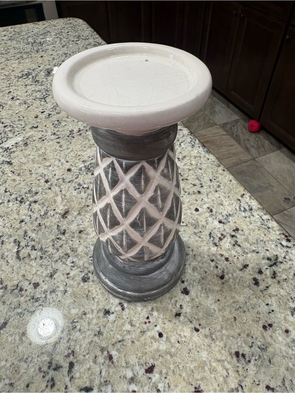 Kirkland large ceramic candle pedestal holder gray & cream in good condition